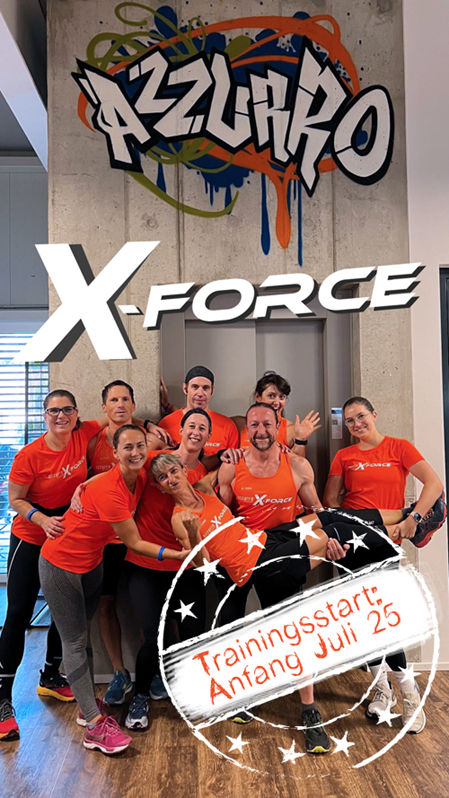 Trainingsstart Anfang Juli - das X-Force-Team 2024 vor dem azzurro-Aufzug